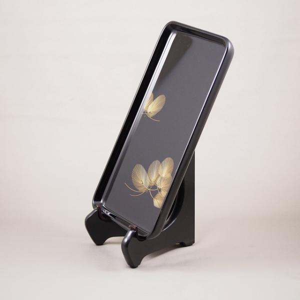 Shioyasu Shikki: Wajima Lacquerware Stamp Tray Jet-Black Roiro Finish with “Wind-Swayed Pine” Chinkin Design