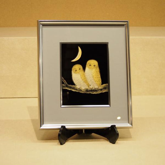Shioyasu Shikki: Wajima Lacquerware No. 3 Panel “Owl” – Chinkin (Gold Inlay)