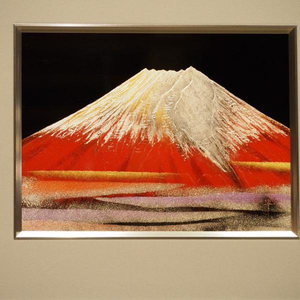 Shioyasu Shikki: Wajima Lacquerware No. 3 Panel “Red Fuji” – Chinkin (Gold Inlay)