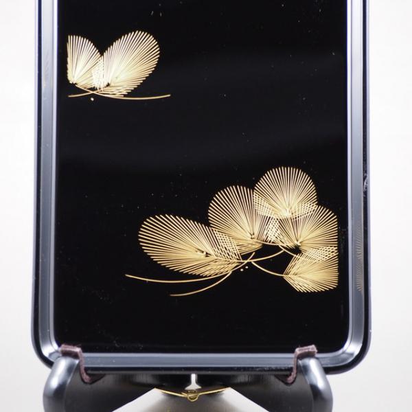 Shioyasu Shikki: Wajima Lacquerware Stamp Tray Jet-Black Roiro Finish with “Wind-Swayed Pine” Chinkin Design