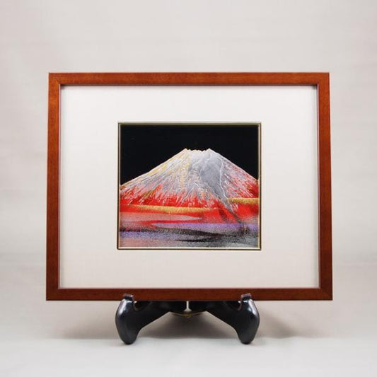 Shioyasu Shikki: Wajima Lacquerware No. 1 Panel “Red Fuji” – Chinkin (Gold Inlay)