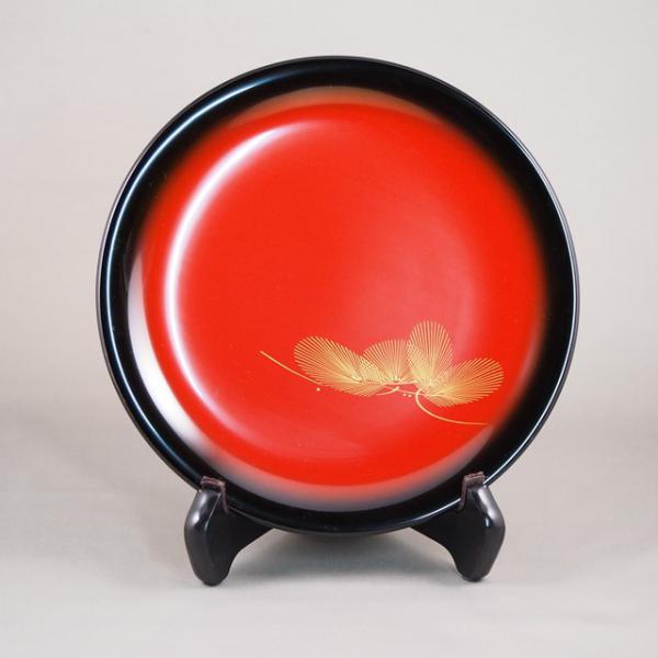 Shioyasu Shikki: Wajima Lacquerware Higashi Sweets Tray Bokashi (Gradation) Lacquer with “Wind-Swayed Pine” Chinkin Design