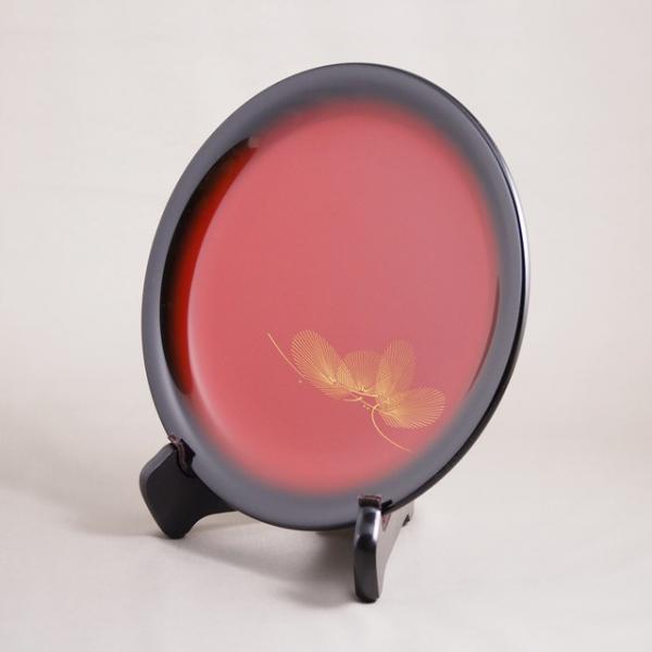 Shioyasu Shikki: Wajima Lacquerware Higashi Sweets Tray Bokashi (Gradation) Lacquer with “Wind-Swayed Pine” Chinkin Design