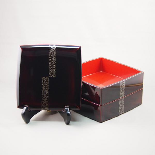 Shioyasu Shikki: Wajima Lacquerware Two-Tiered Jubako Tame-Roiro Finish with “Silver Pine Needles” Maki-e Design