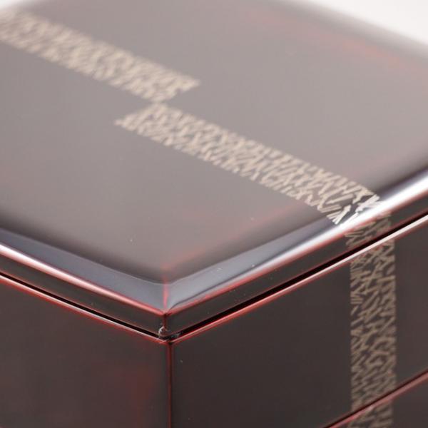Shioyasu Shikki: Wajima Lacquerware Two-Tiered Jubako Tame-Roiro Finish with “Silver Pine Needles” Maki-e Design
