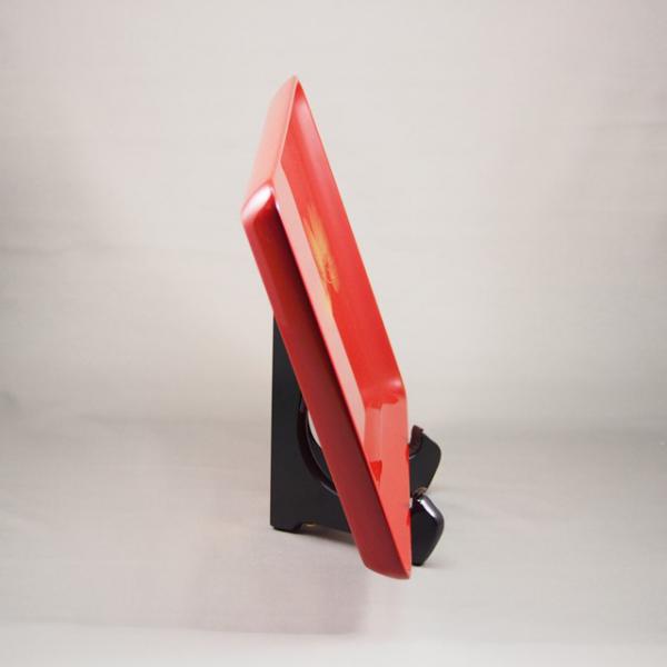 Shioyasu Shikki: Wajima Lacquerware Rectangular Tray, Vermilion Roiro with “Wind-Swayed Pine” Chinkin Design