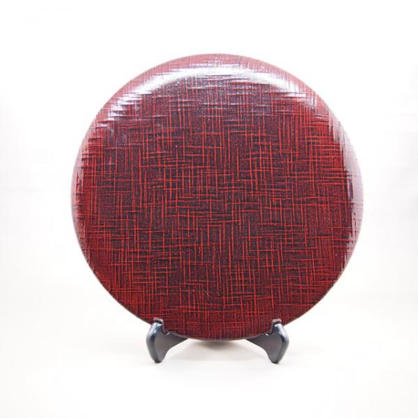 Shioyasu Shikki: Wajima Lacquerware Round Tray, Cloth-Texture Finish / Black Kagamiko (Large)