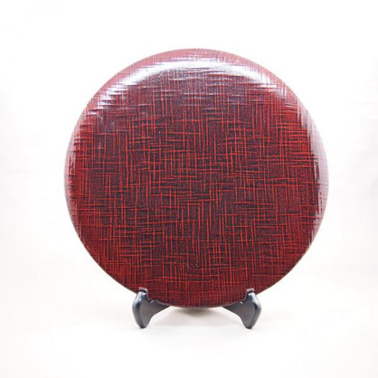 Shioyasu Shikki: Wajima Lacquerware Round Tray, Cloth-Texture Finish / Black Kagamiko (Large)
