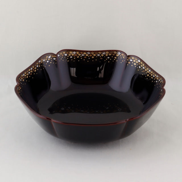 Kato Lacquerware: Wajima Lacquerware Hexagonal Bowl – Small Floral Chinkin
