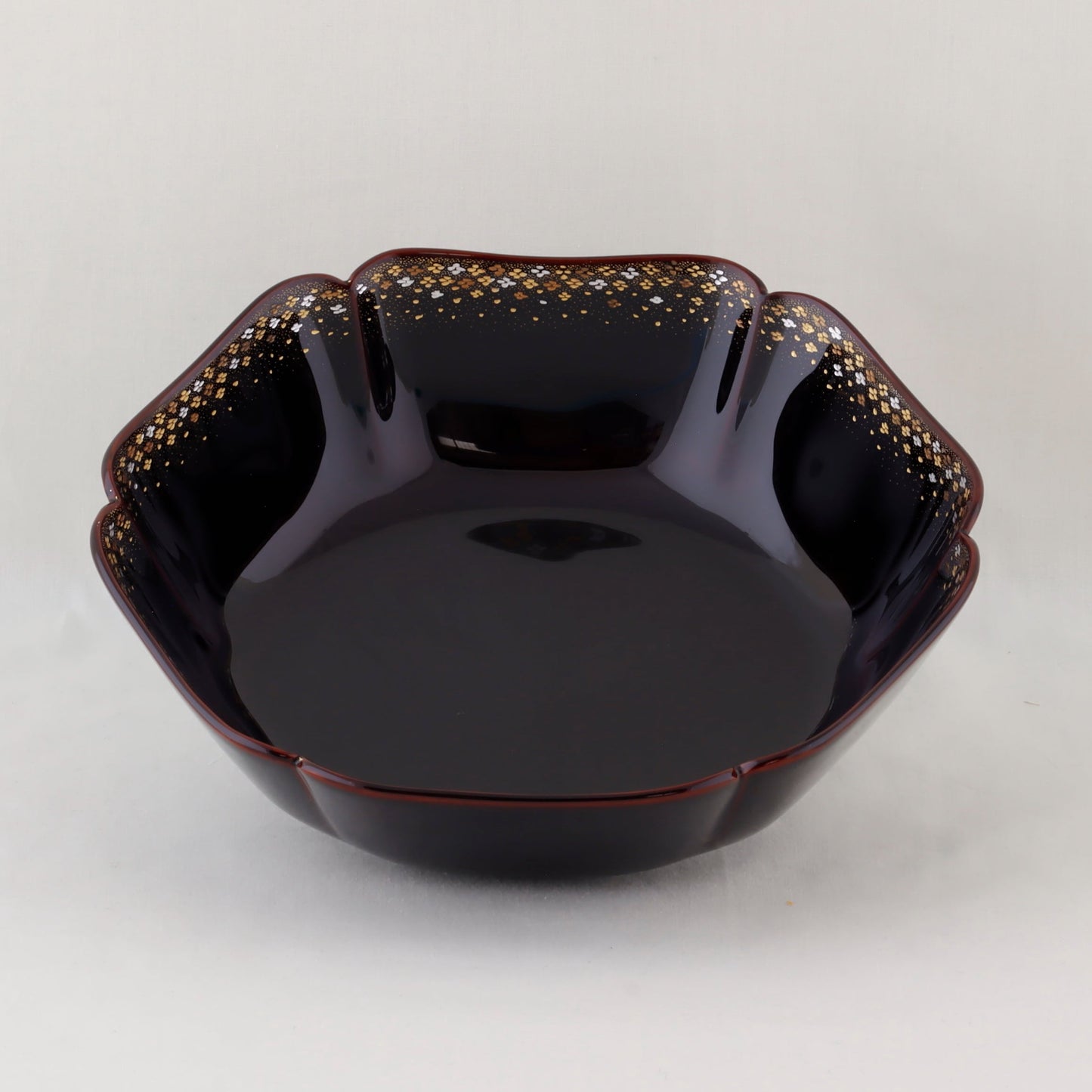 Kato Lacquerware: Wajima Lacquerware Hexagonal Bowl – Small Floral Chinkin