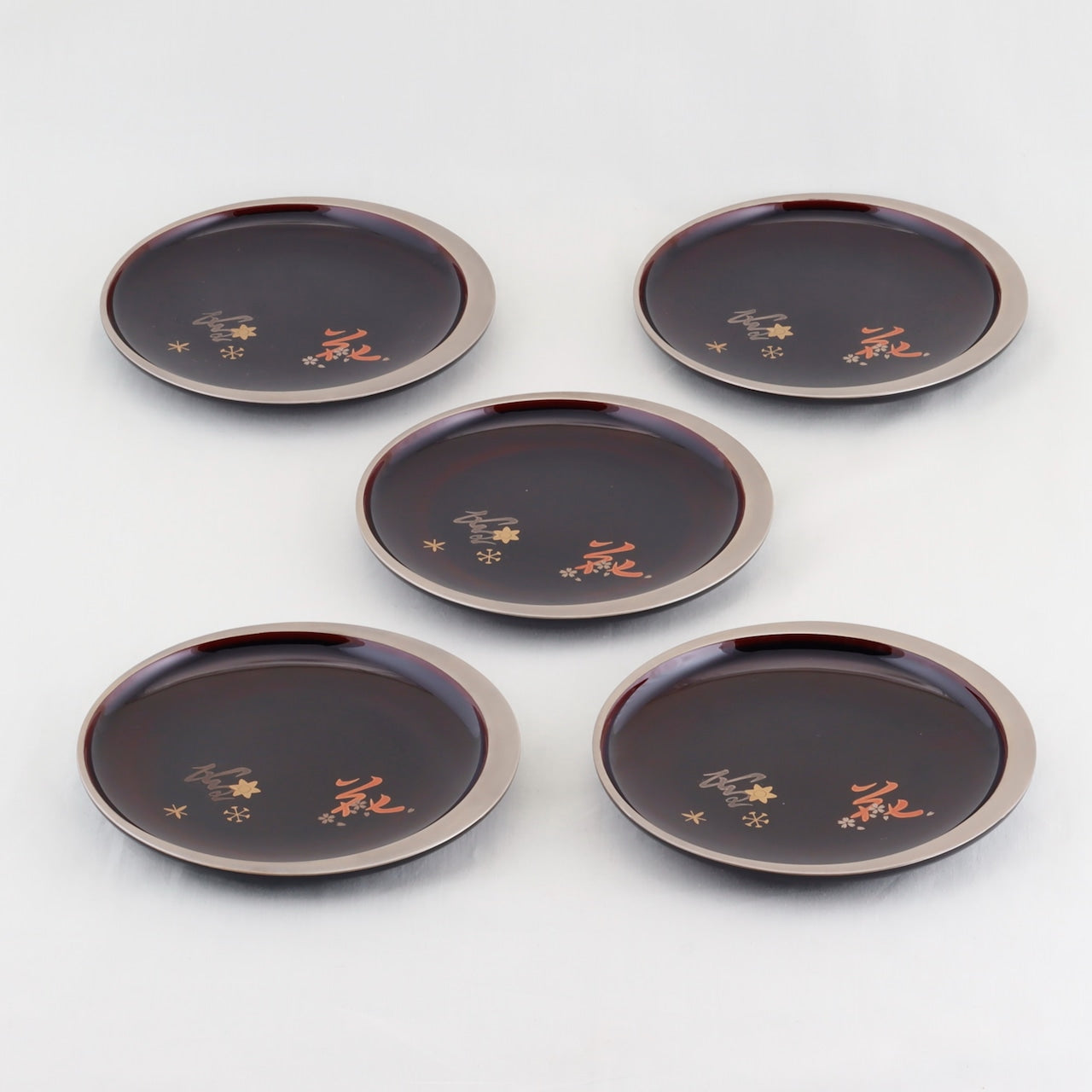 Kato Lacquerware: Wajima Lacquerware Crescent Plates – Snowflake Maki-e