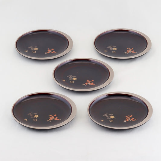 Kato Lacquerware: Wajima Lacquerware Crescent Plates – Snowflake Maki-e
