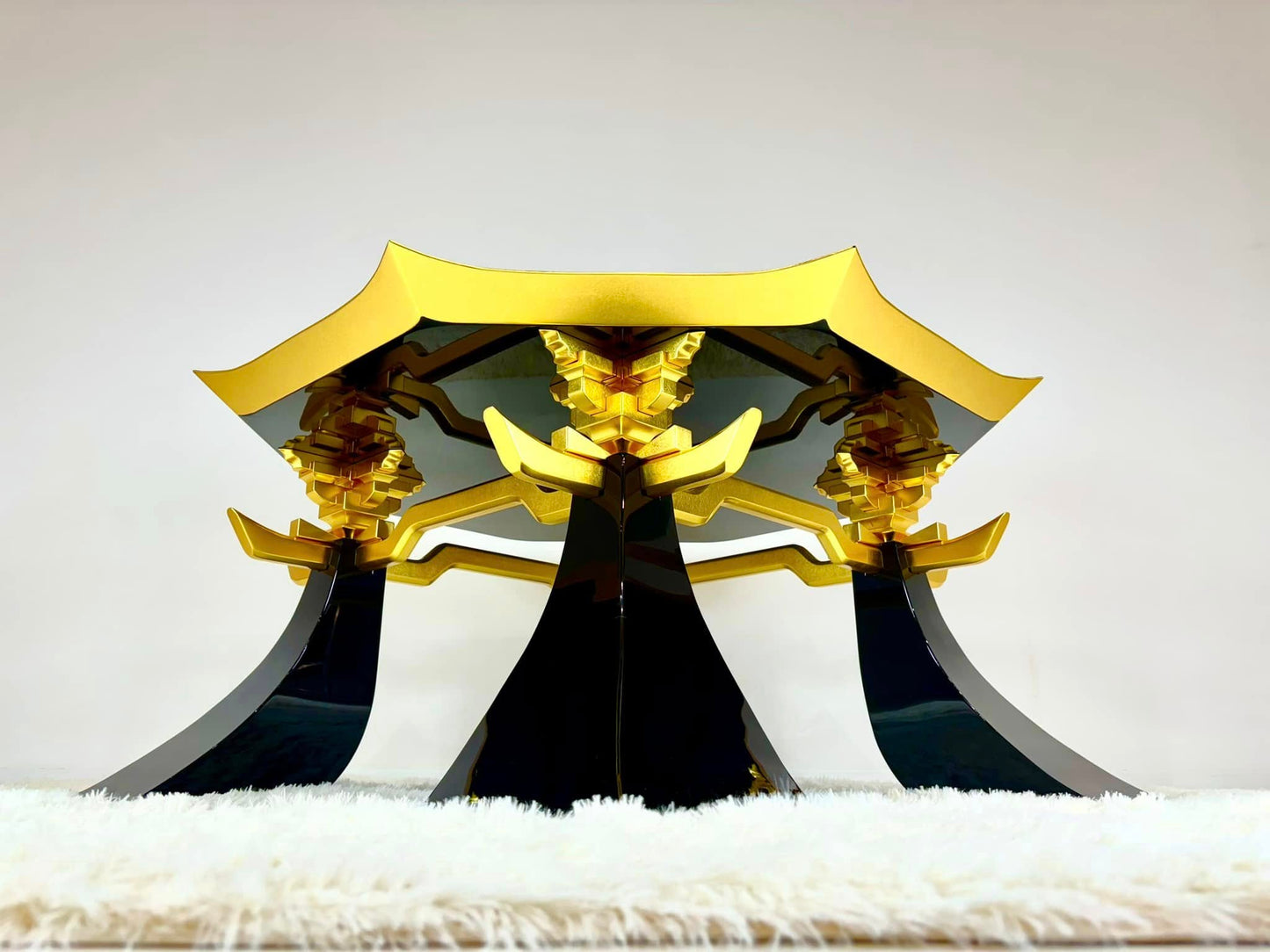 Sato Mokko: Black Lacquer Tamatebako Octagon Sofa Table