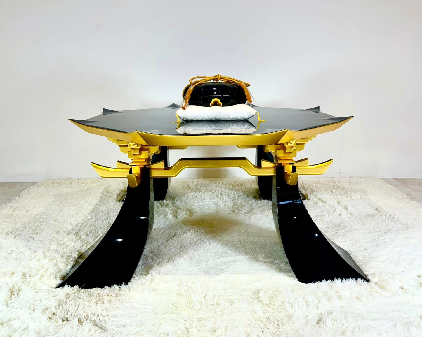 Sato Mokko: Black Lacquer Tamatebako Octagon Sofa Table