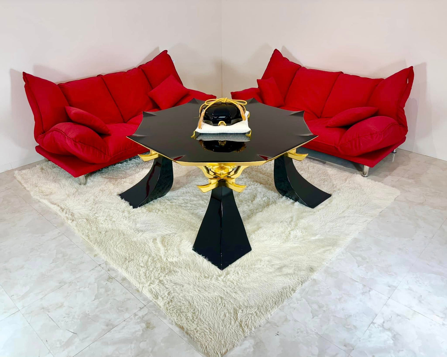 Sato Mokko: Black Lacquer Tamatebako Octagon Sofa Table
