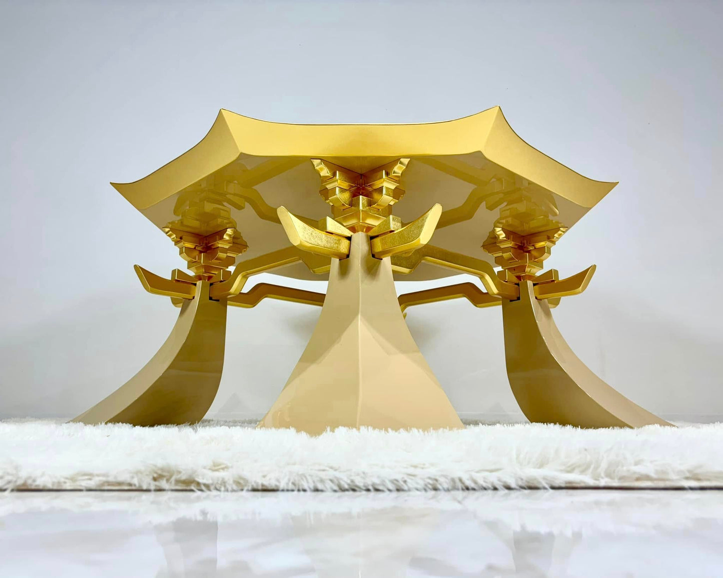Sato Mokko: Beige Lacquer Tamatebako Octagon Sofa Table