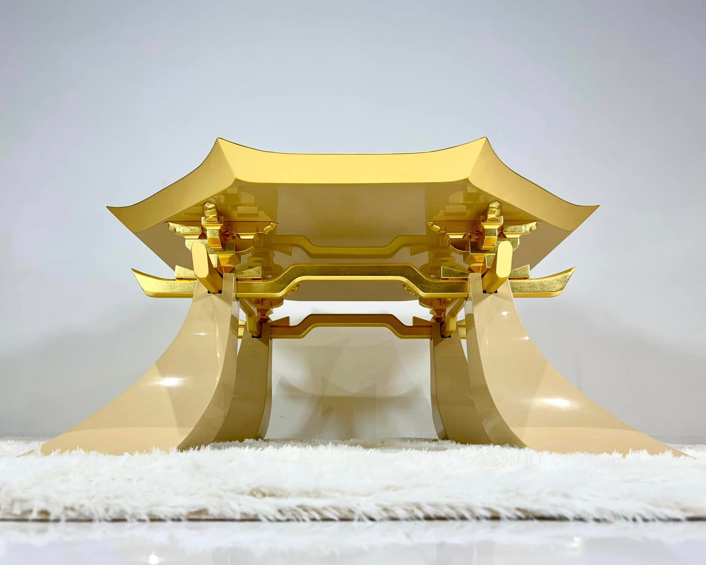 Sato Mokko: Beige Lacquer Tamatebako Octagon Sofa Table