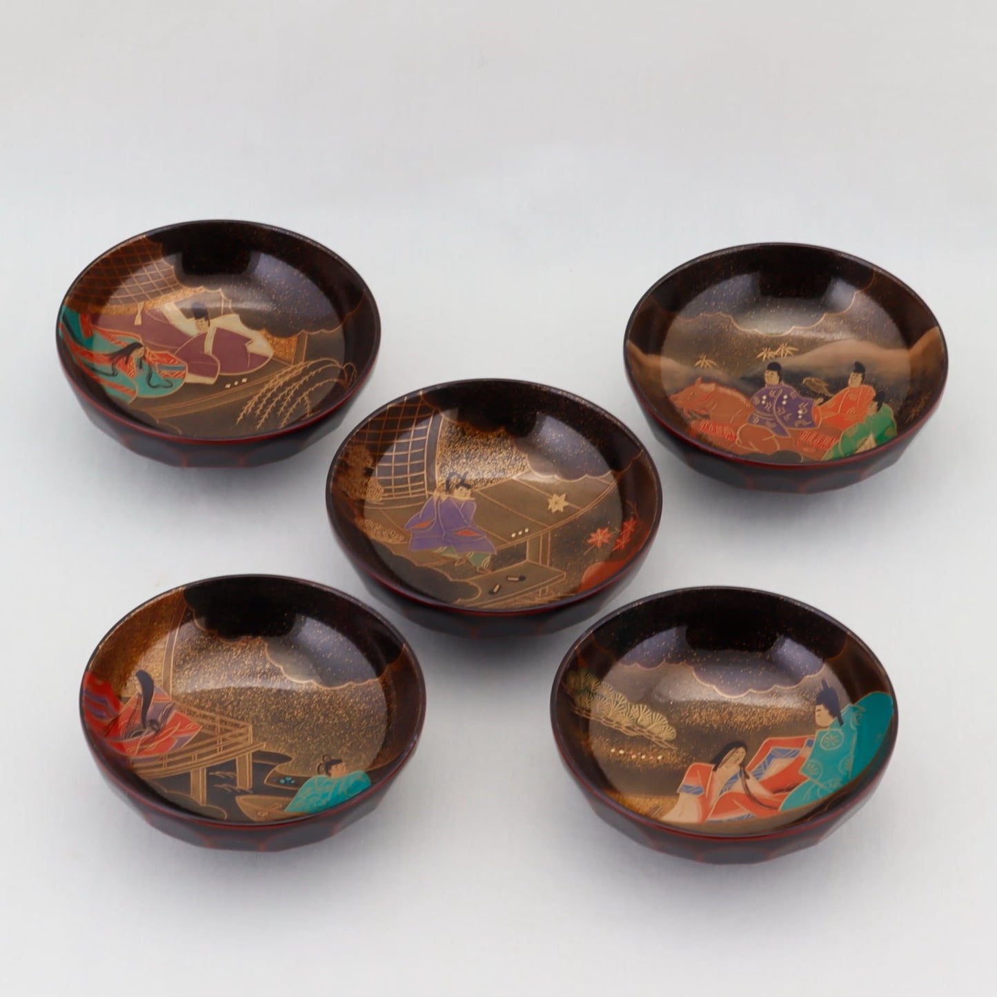 Kato Lacquerware: Wajima Lacquerware Kikko Soup Bowl Set — Tale of Genji Maki-e