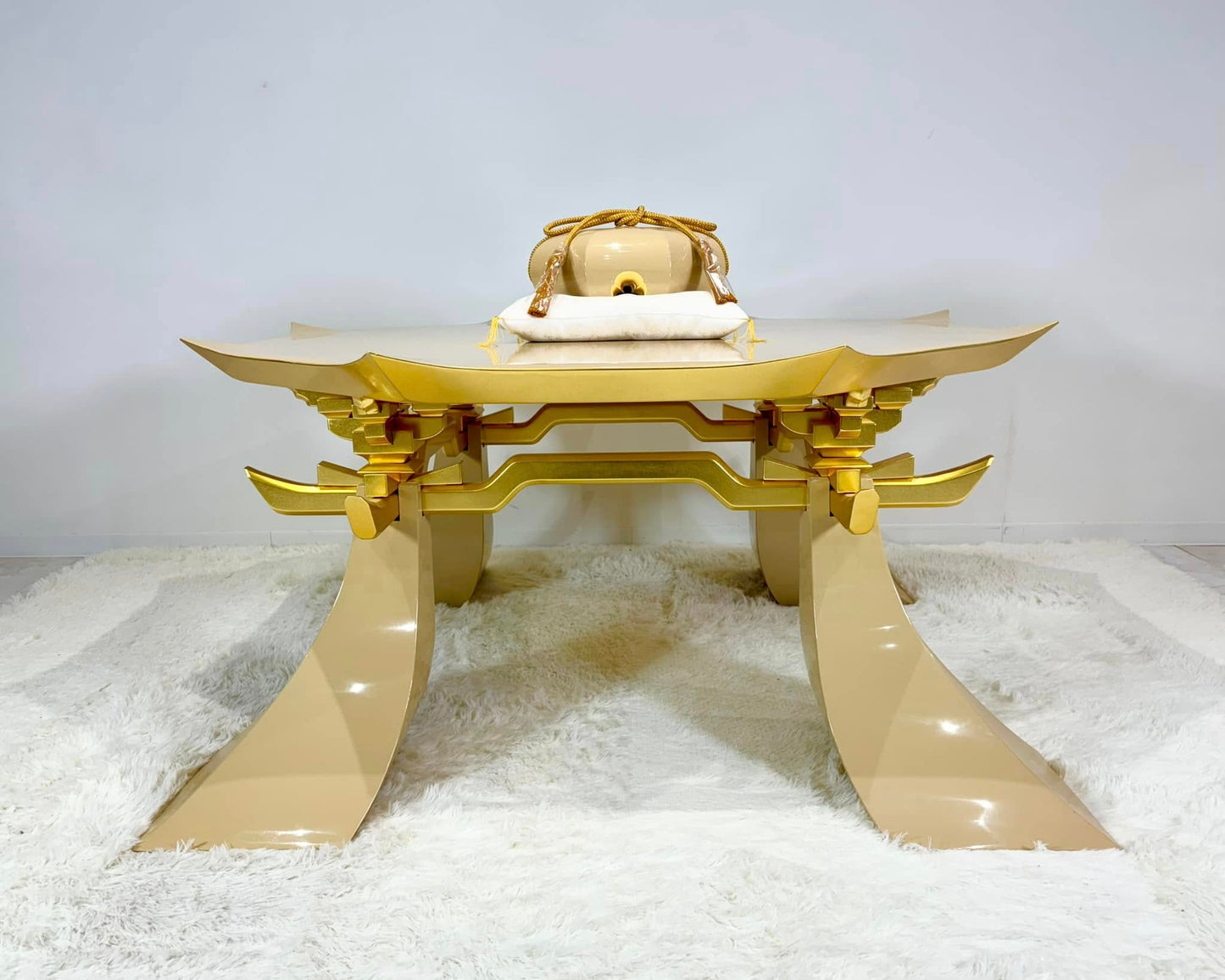 Sato Mokko: Beige Lacquer Tamatebako Octagon Sofa Table
