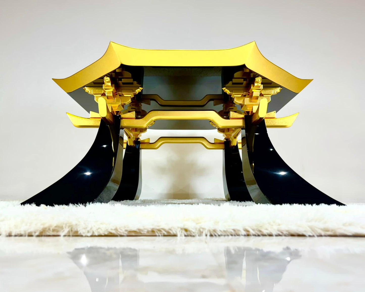 Sato Mokko: Black Lacquer Tamatebako Octagon Sofa Table