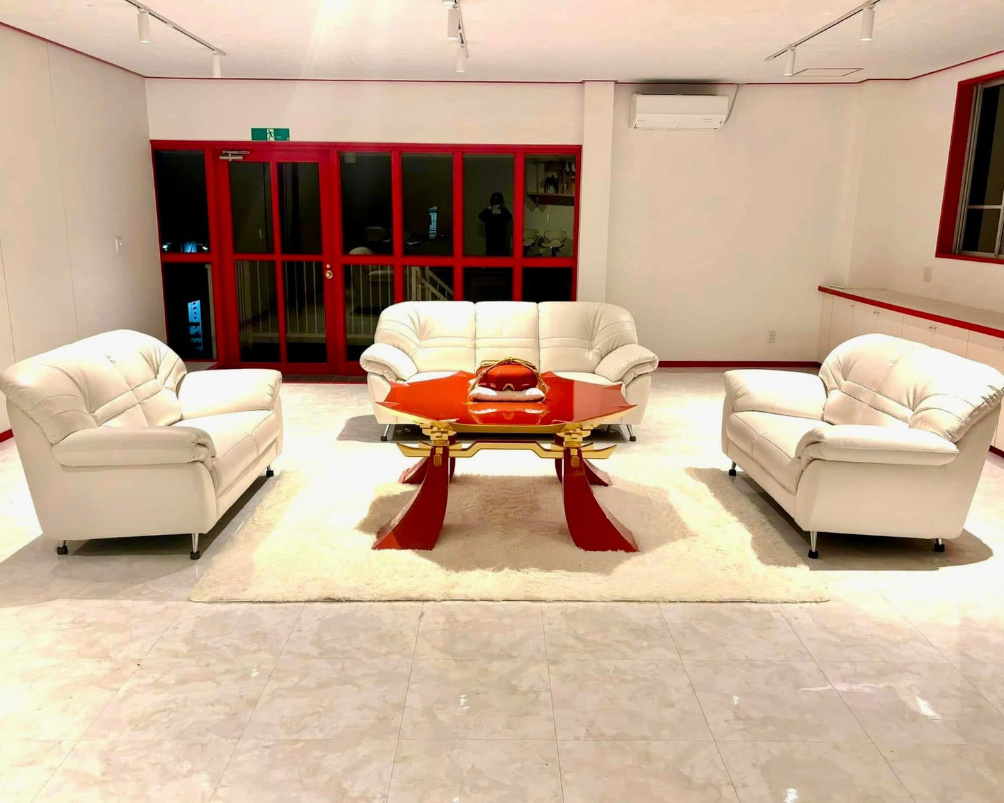 Sato Mokko: Vermilion Lacquer Tamatebako Octagon Sofa Table
