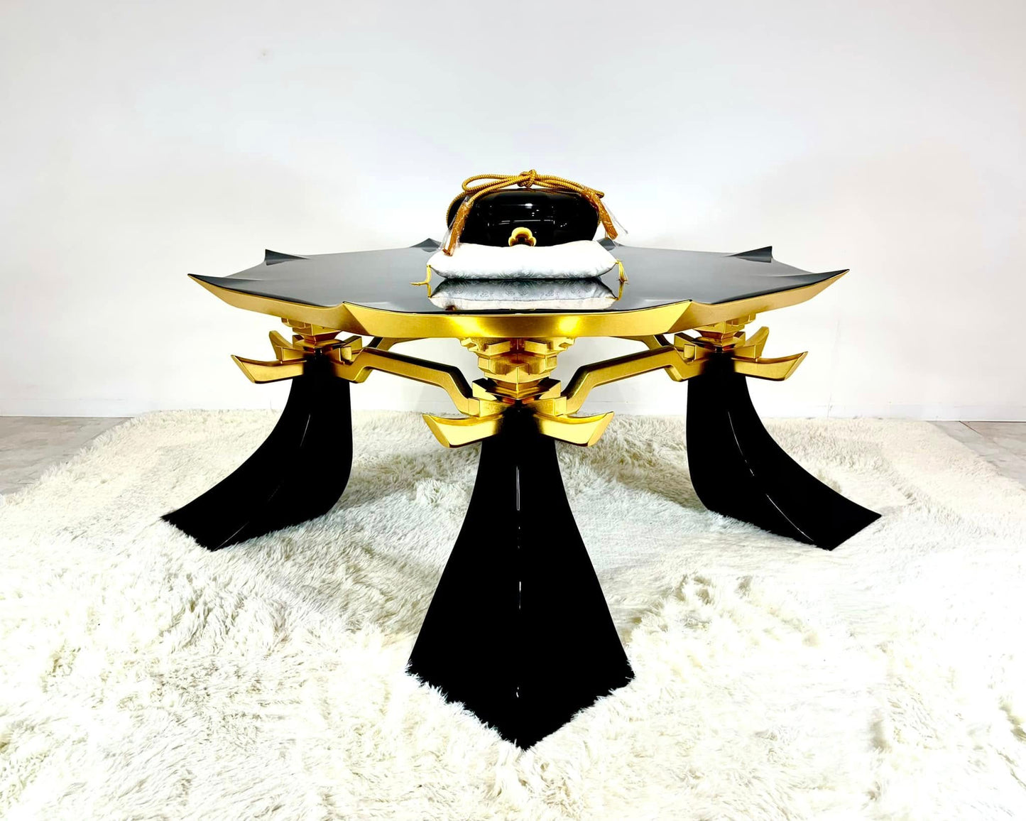 Sato Mokko: Black Lacquer Tamatebako Octagon Sofa Table