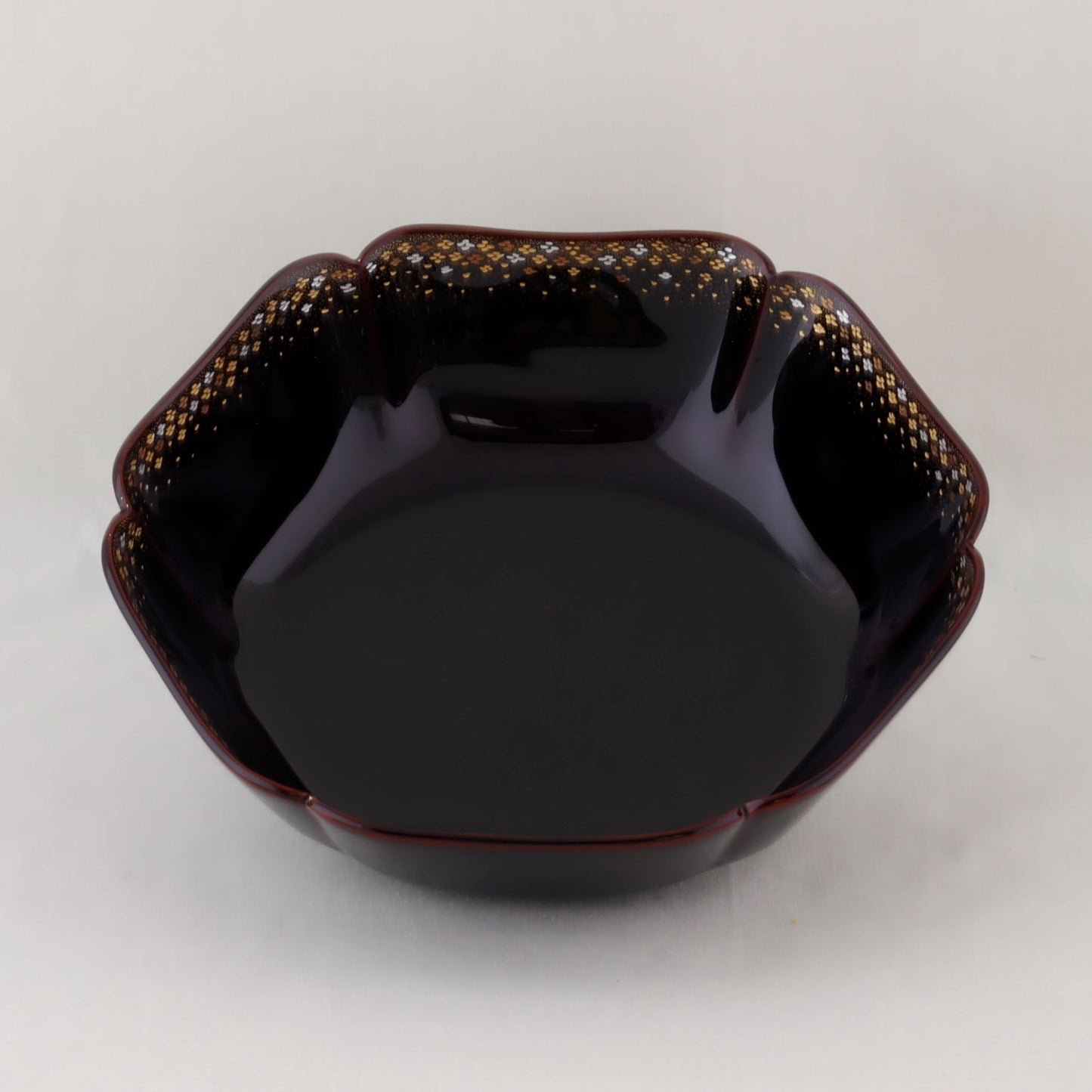 Kato Lacquerware: Wajima Lacquerware Hexagonal Bowl – Small Floral Chinkin