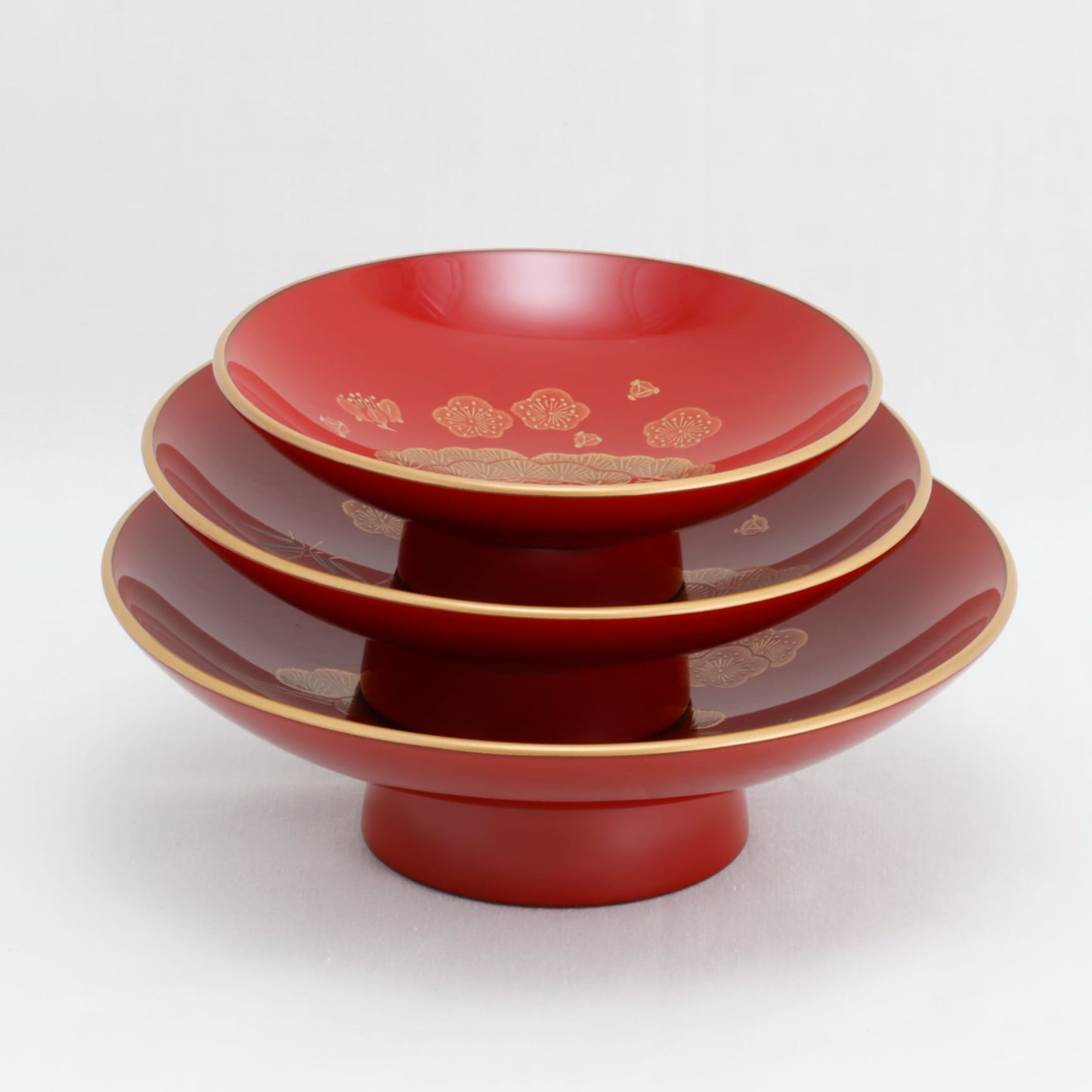 Kato Lacquerware: Wajima Lacquerware Fan-Shaped Toso Set - Pine, Bamboo and Plum Maki-e