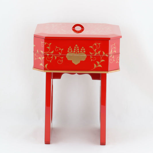 Kato Lacquerware: Wajima Lacquerware Temple Offering Vessel — Vermilion Karakusa Maki-e