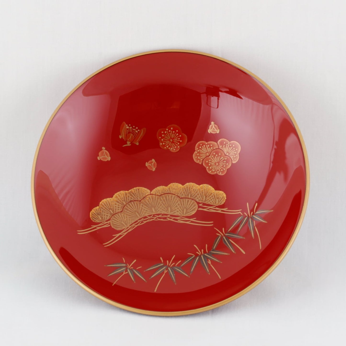 Kato Lacquerware: Wajima Lacquerware Fan-Shaped Toso Set - Pine, Bamboo and Plum Maki-e