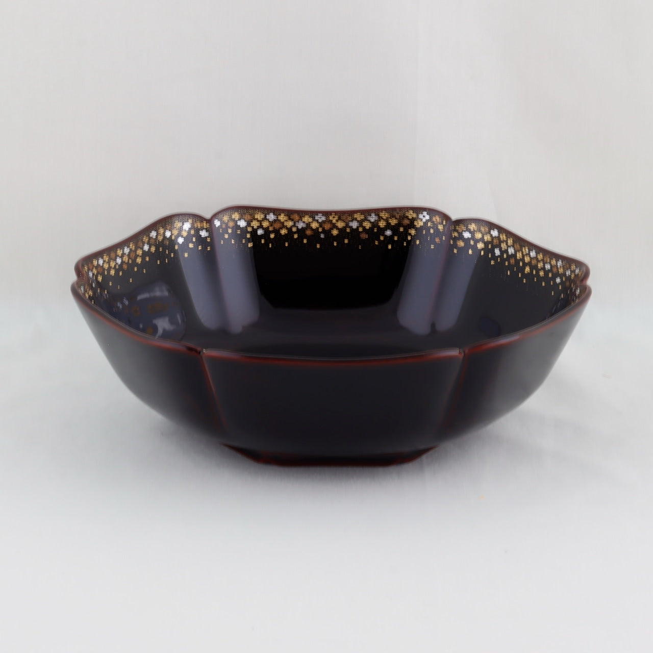 Kato Lacquerware: Wajima Lacquerware Hexagonal Bowl – Small Floral Chinkin
