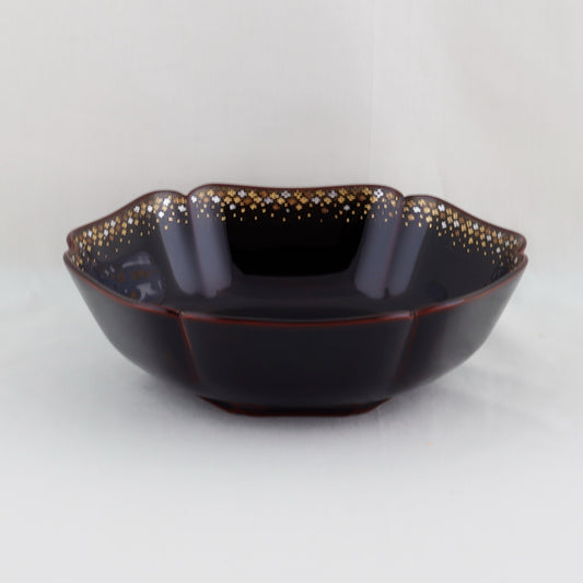Kato Lacquerware: Wajima Lacquerware Hexagonal Bowl – Small Floral Chinkin