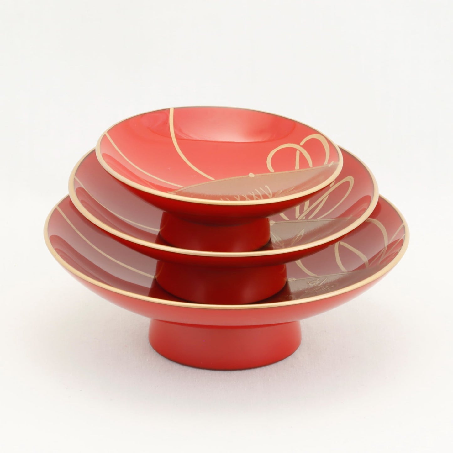 Kato Lacquerware: Wajima Lacquerware Toso Set – Small Footed Form with Tsuzumi Drum Maki-e