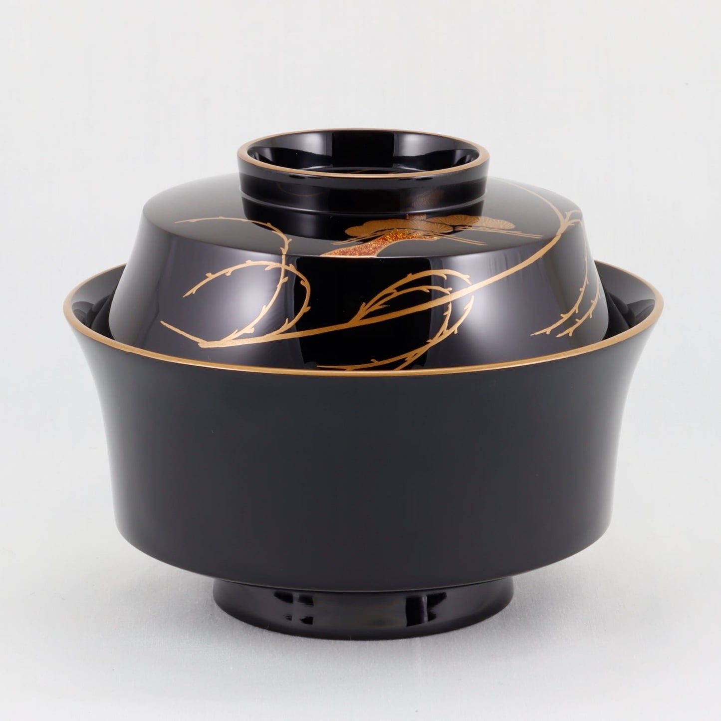 Kato Lacquerware: Wajima Lacquerware Square Nimono Bowl "Willow and Five Geese" Maki-e