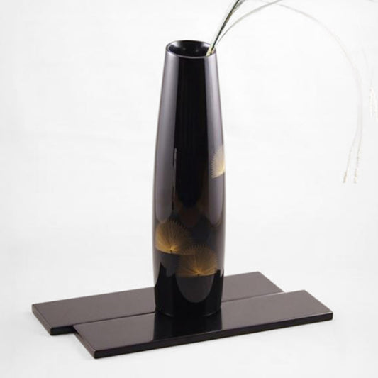 Shioyasu Shikki: Wajima Lacquerware Kuchikiri-Style Flower Vase with “Matsumori” Chinkin Decoration