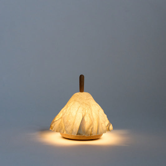 Sangenshi Kikuoka: Shami Lantern Portable Lamp – Striped Ebony x Plain Leather (kangaroo)