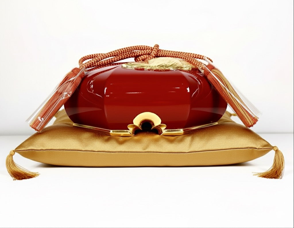 Sato Mokko: Tsuru-Kame Tamatebako Treasure Box in Red Lacquer