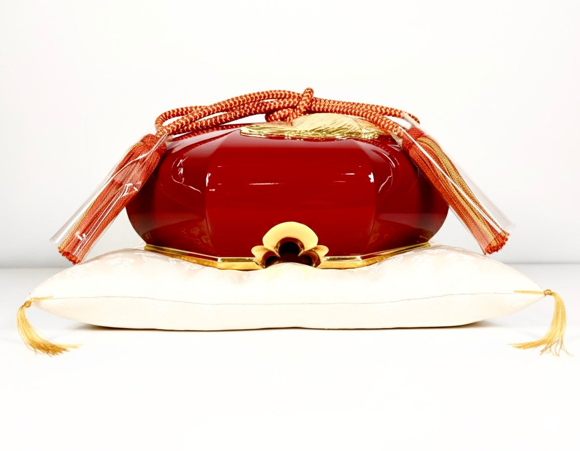 Sato Mokko: Tsuru-Kame Tamatebako Treasure Box in Red Lacquer