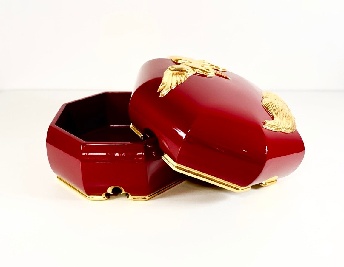 Sato Mokko: Tsuru-Kame Tamatebako Treasure Box in Red Lacquer