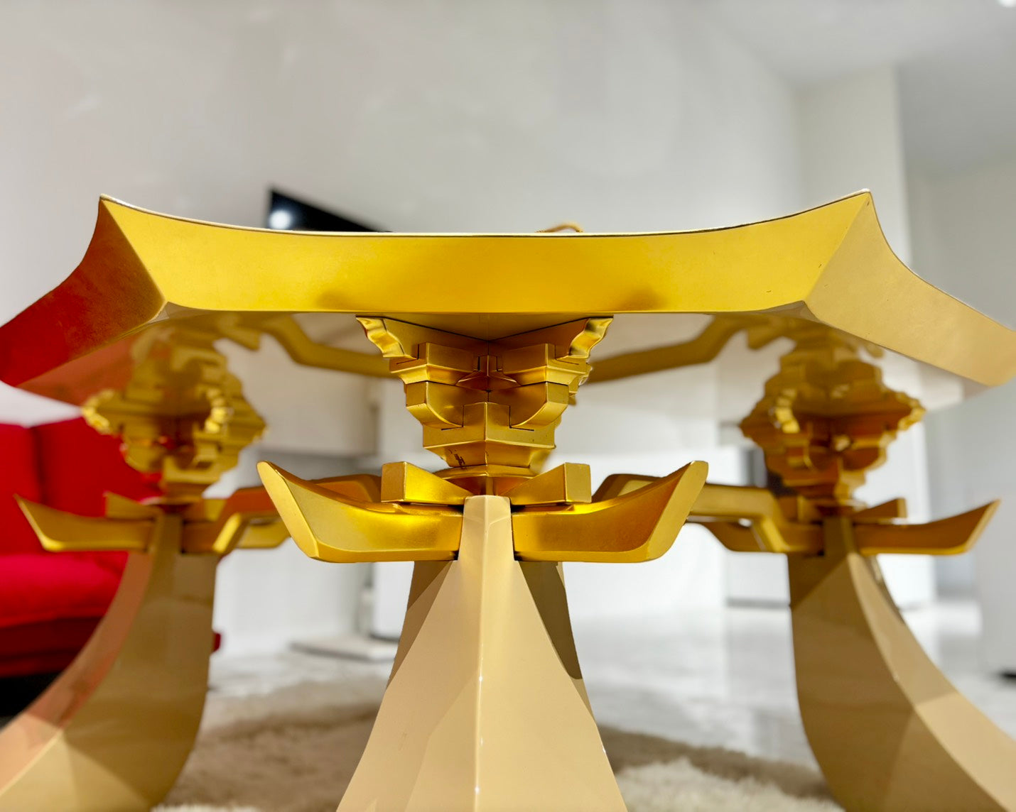 Sato Mokko: Beige Lacquer Tamatebako Octagon Sofa Table