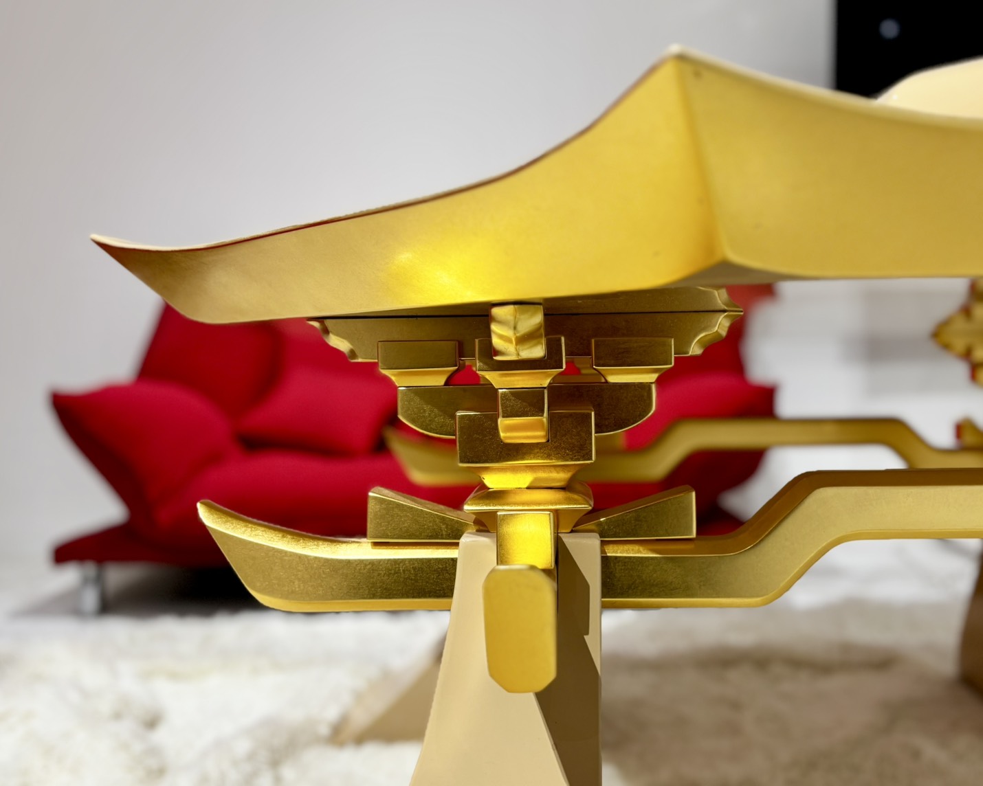 Sato Mokko: Beige Lacquer Tamatebako Octagon Sofa Table