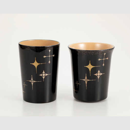 Kato Lacquerware: Wajima Lacquerware Pair of Tumblers with Stardust Maki-e