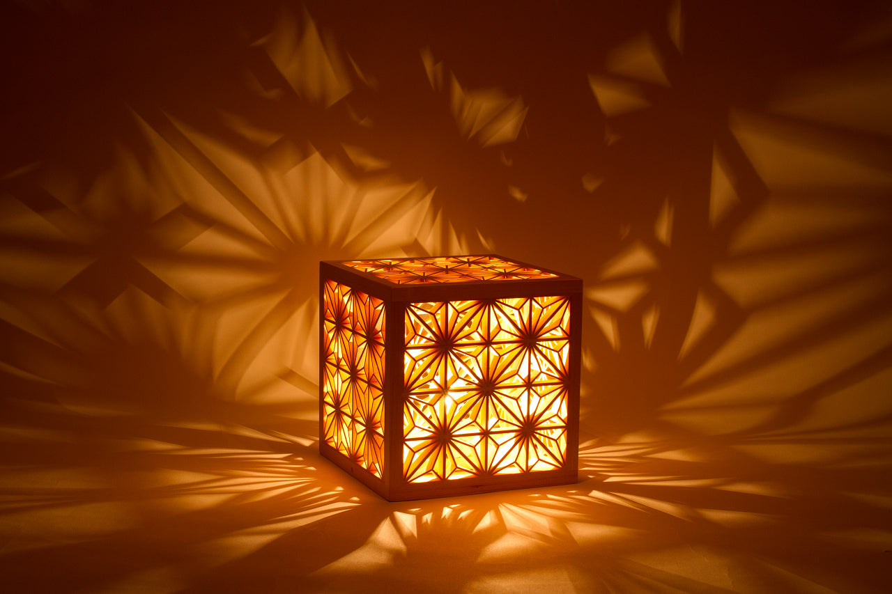 Kinoakari: Desk Lamp - Asanoha Cube Medium ASA-18