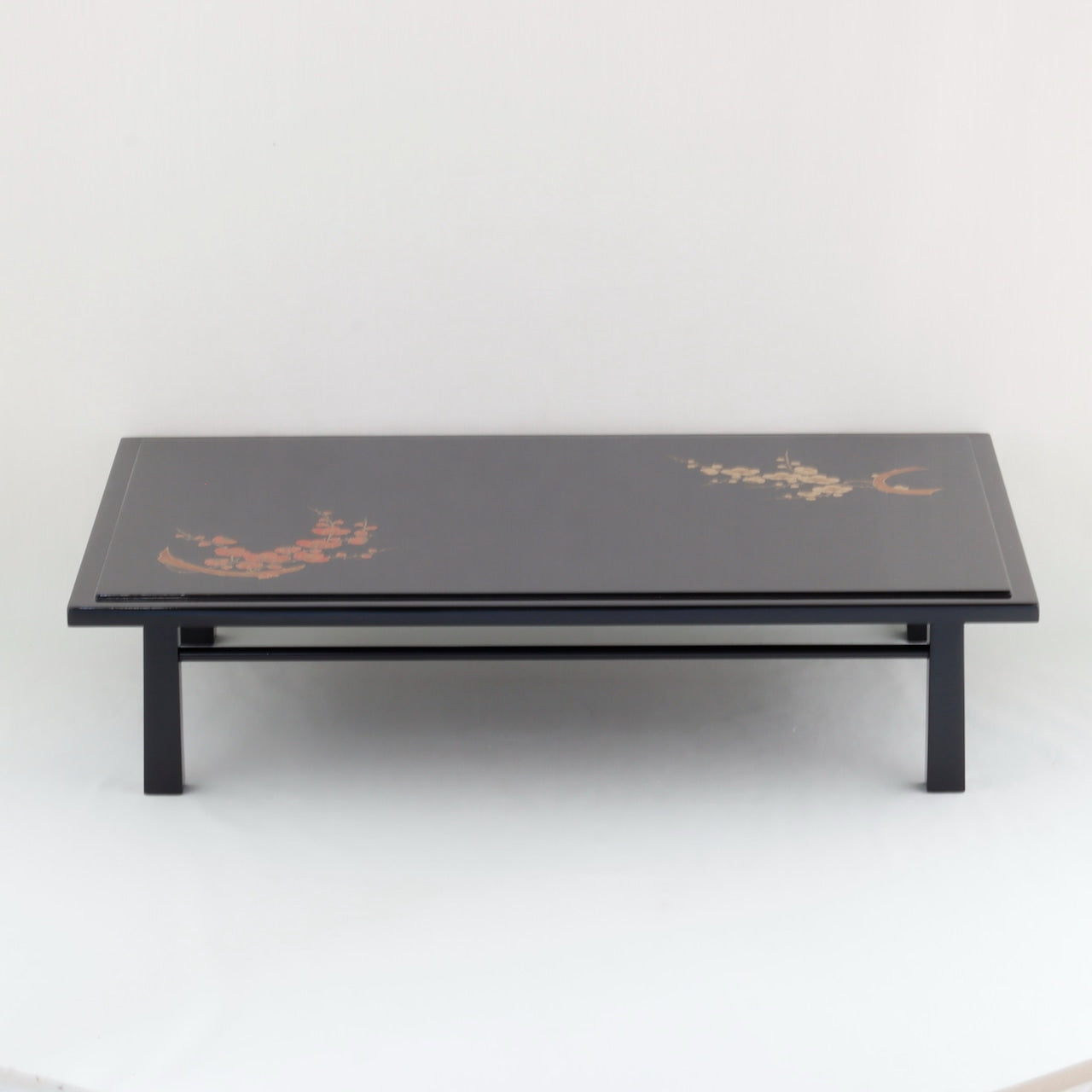 Kato Lacquerware: Wajima Lacquerware Low Display Stand with Four Legs – Red and White Plum Blossom Maki-e