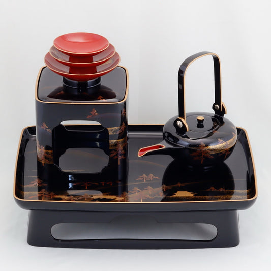 Kato Lacquerware: Wajima Lacquerware Toso Set – Bulging Body Form with Landscape Maki-e