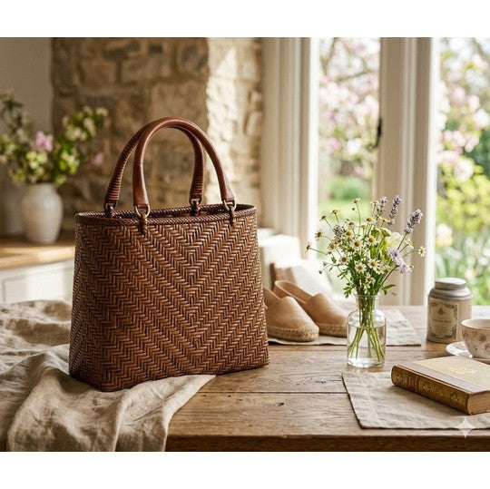 Kiuchi Tohzai: Handwoven Japanese-Grown Rattan Basket Bag (Small) – KT-B50