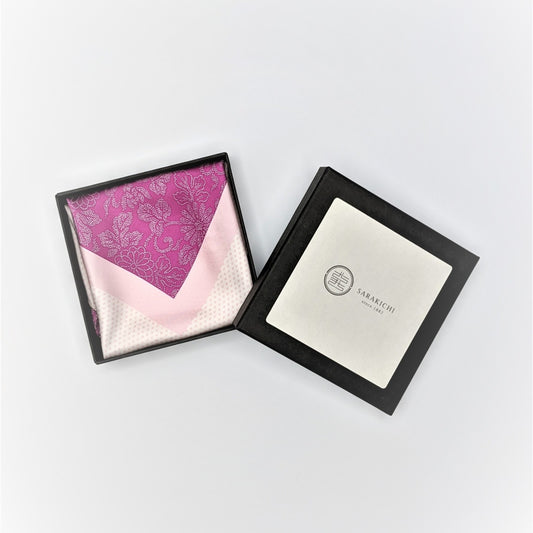 Tomita Sen Kogei: SARAKICHI – Hand-Dyed Pocket Square (Chrysanthemum & Arabesque / Ume Purple)