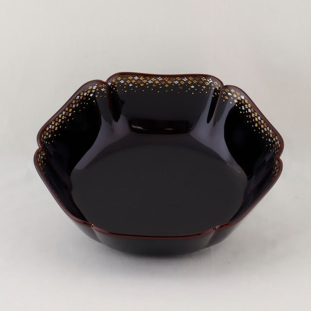 Kato Lacquerware: Wajima Lacquerware Hexagonal Bowl – Small Floral Chinkin