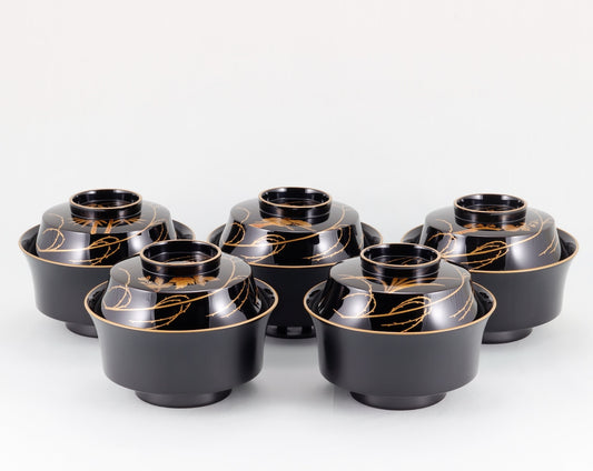 Kato Lacquerware: Wajima Lacquerware Square Nimono Bowl "Willow and Five Geese" Maki-e