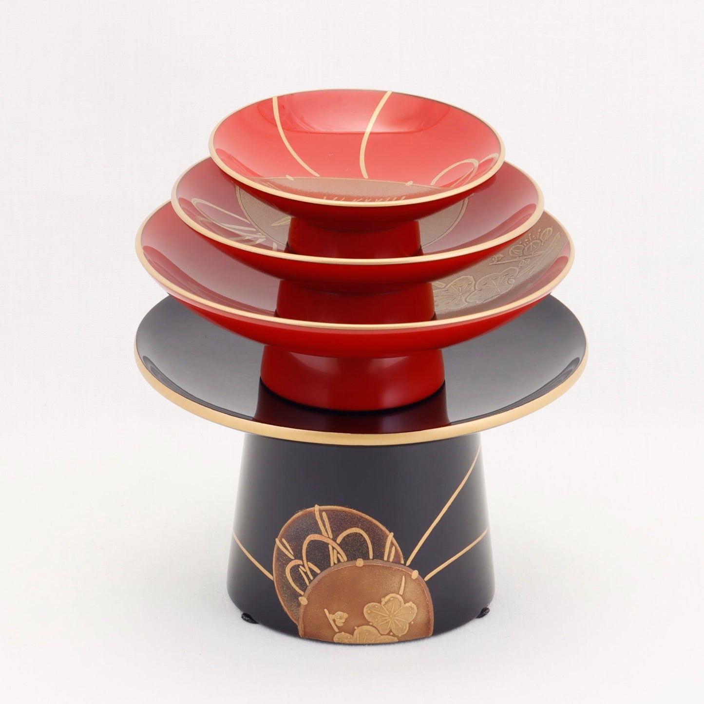 Kato Lacquerware: Wajima Lacquerware Toso Set – Small Footed Form with Tsuzumi Drum Maki-e